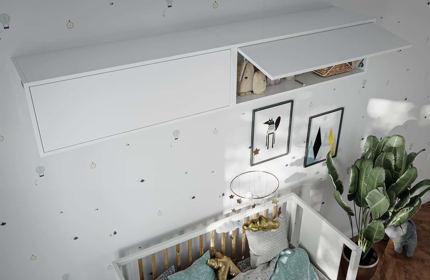 PLATAN ROOM Armadietto pensile, 100 x 35 x 35 cm, pensile da cucina pieghevole per bagno, corridoio, soggiorno, bianco
