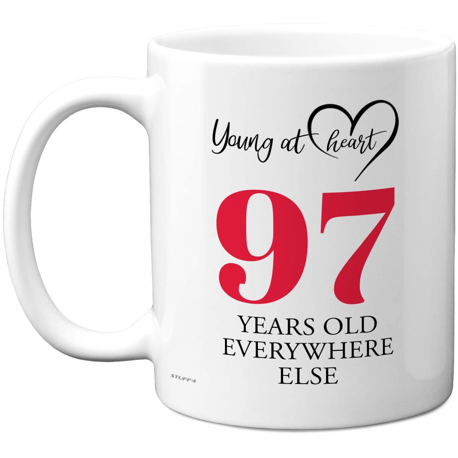 97th Birthday Gifts for Women Men, Cheeky Novelty Mug Young at Heart, Gag Joke Gifts, Perfect Funny Mugs for Ninety-Seven Ninety-Seventh Birthday Present, 11oz Ceramic Coffee Mugs