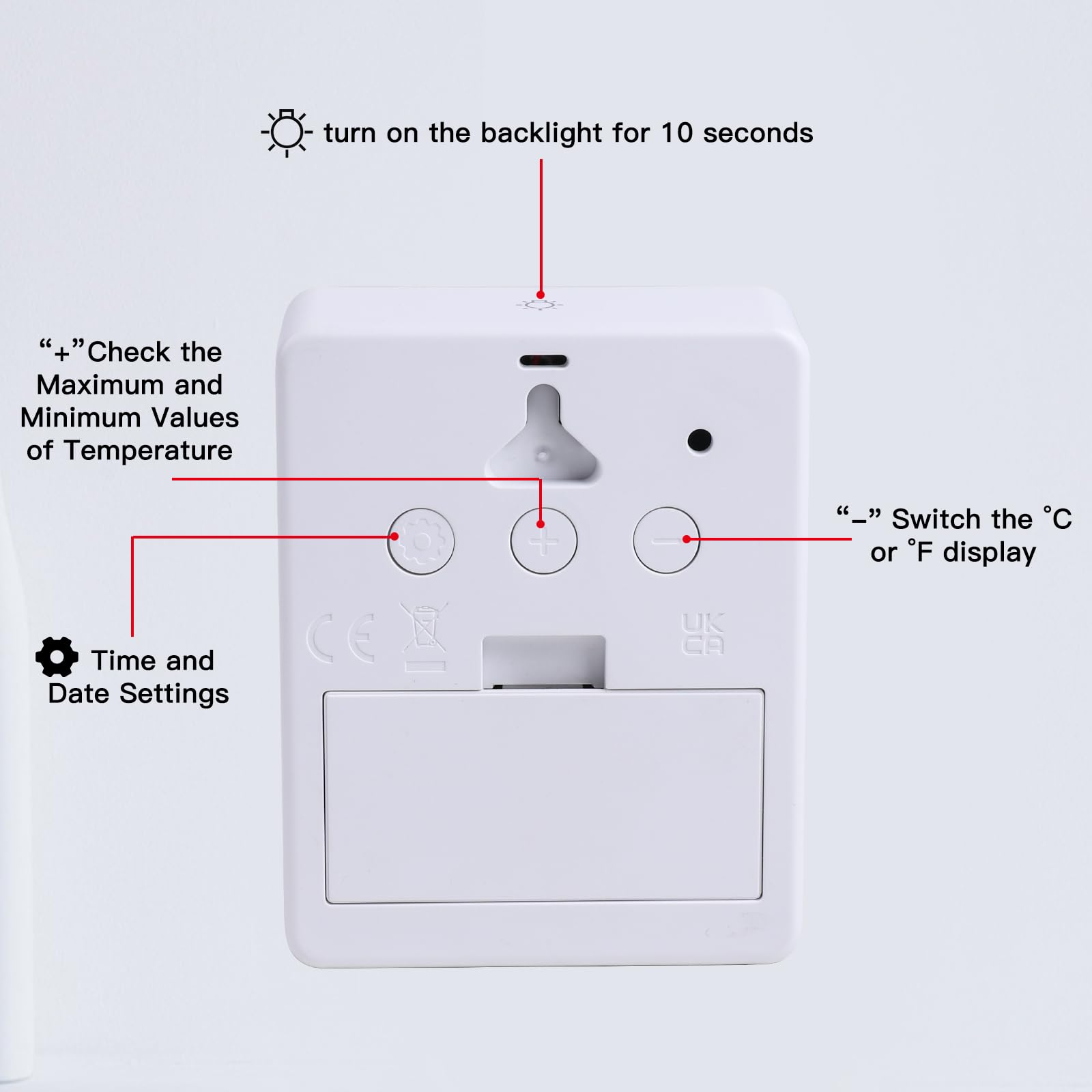 Thermomètre Intérieur Extérieur Sans Fil avec Humidité, Horloge, Date, Rétroéclairage Intelligent, °C/°F Commutable