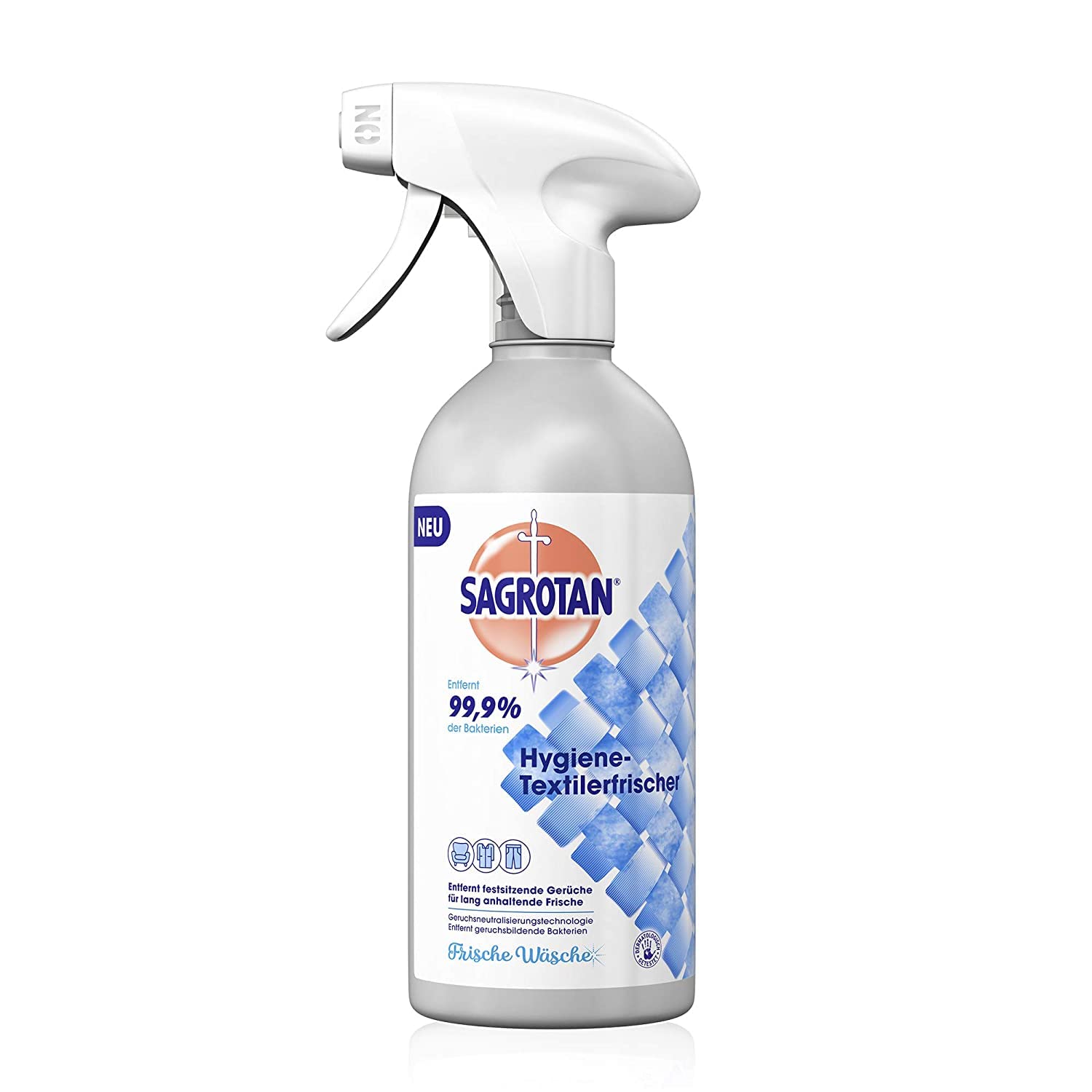 Sagrotan Hygiene-Textilerfrischer Frische Wäsche – Entfernt festsitzende Gerüche & geruchsbildende Bakterien – Für Kleidung & Wohntextilien – 8 x 500 ml