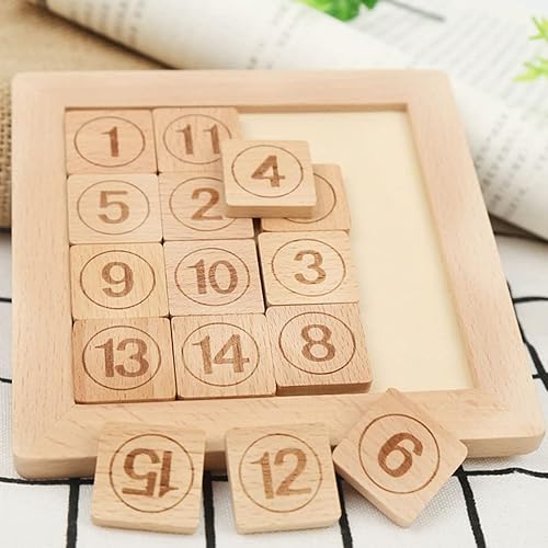 Miniatura 2 de Toddmomy Rompecabezas de madera con números de diapositivas de 15 números, juego de diapositivas, rompecabezas deslizante, matemáticas, juguetes