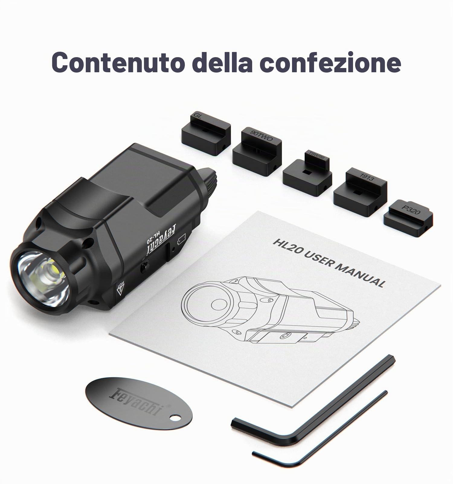 Feyachi HL-20 Torcia da 1500 lumen, LED potenziato, torcia tattica per arma da fuoco, slitta di localizzazione e chiave per Picatinny (Nero)