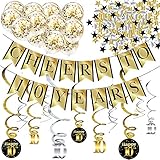 10th Birthday and Anniversary Decorations Party Pack - Cheers to 10 Years Banner, Balloons, Swirls and Confetti Party Supplies