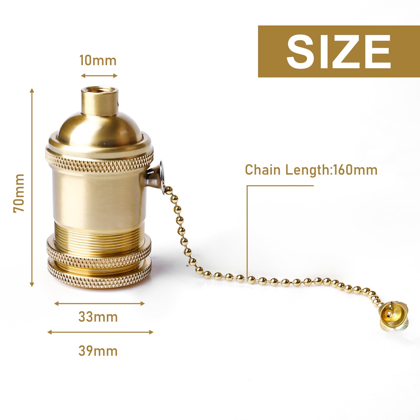 GOMETY Oprawa lampy E27 w stylu vintage z przełącznikiem łańcucha, miedziana oprawa lampy z łańcuchem ciągnącym, na biurko, uchwyt na lampę, podstawa śrubowa, do samodzielnego montażu
