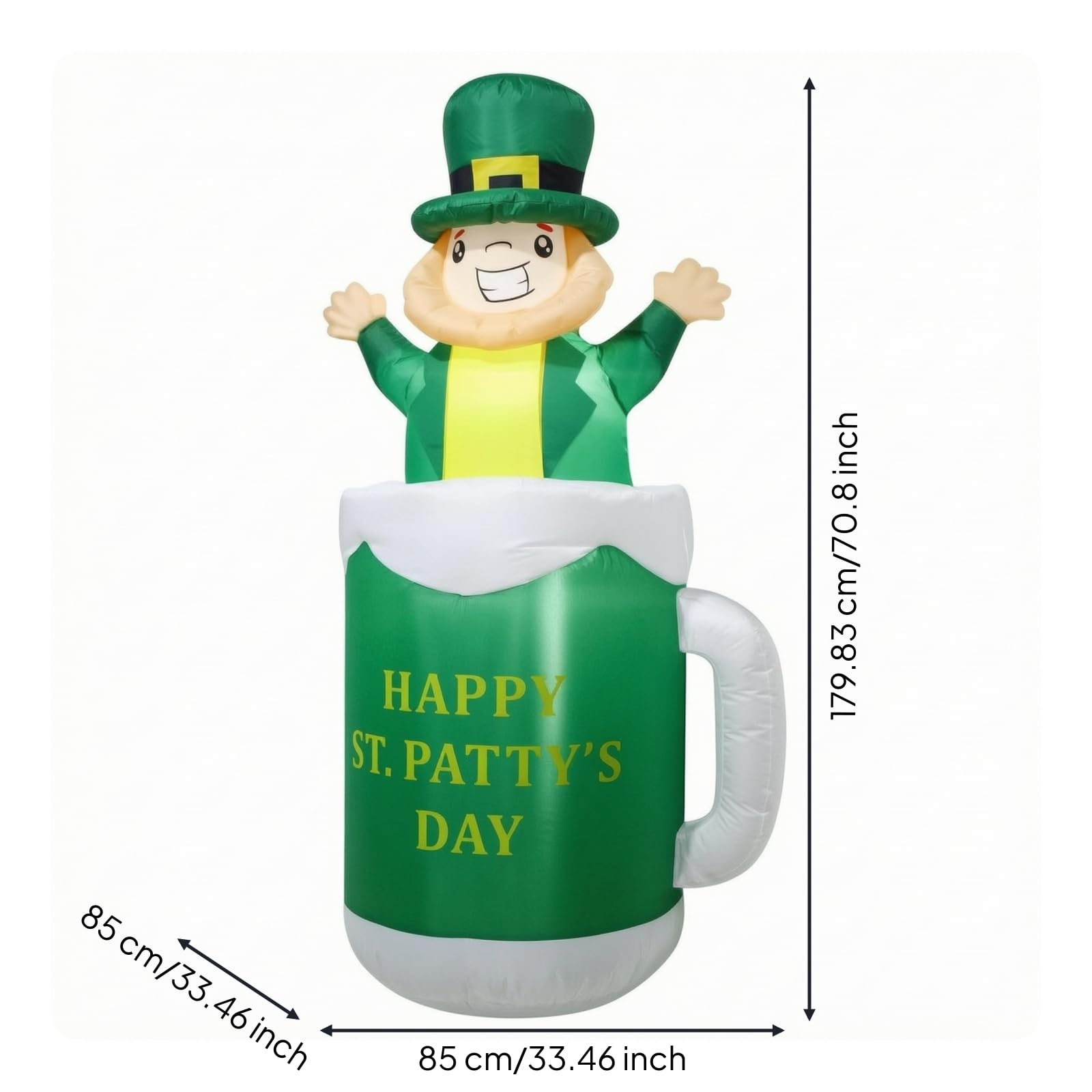 Boccale di Birra Gonfiabile Grande Luminoso, Leprecauno Gonfiabile, da Esterno, Decorazione, per Vetrina