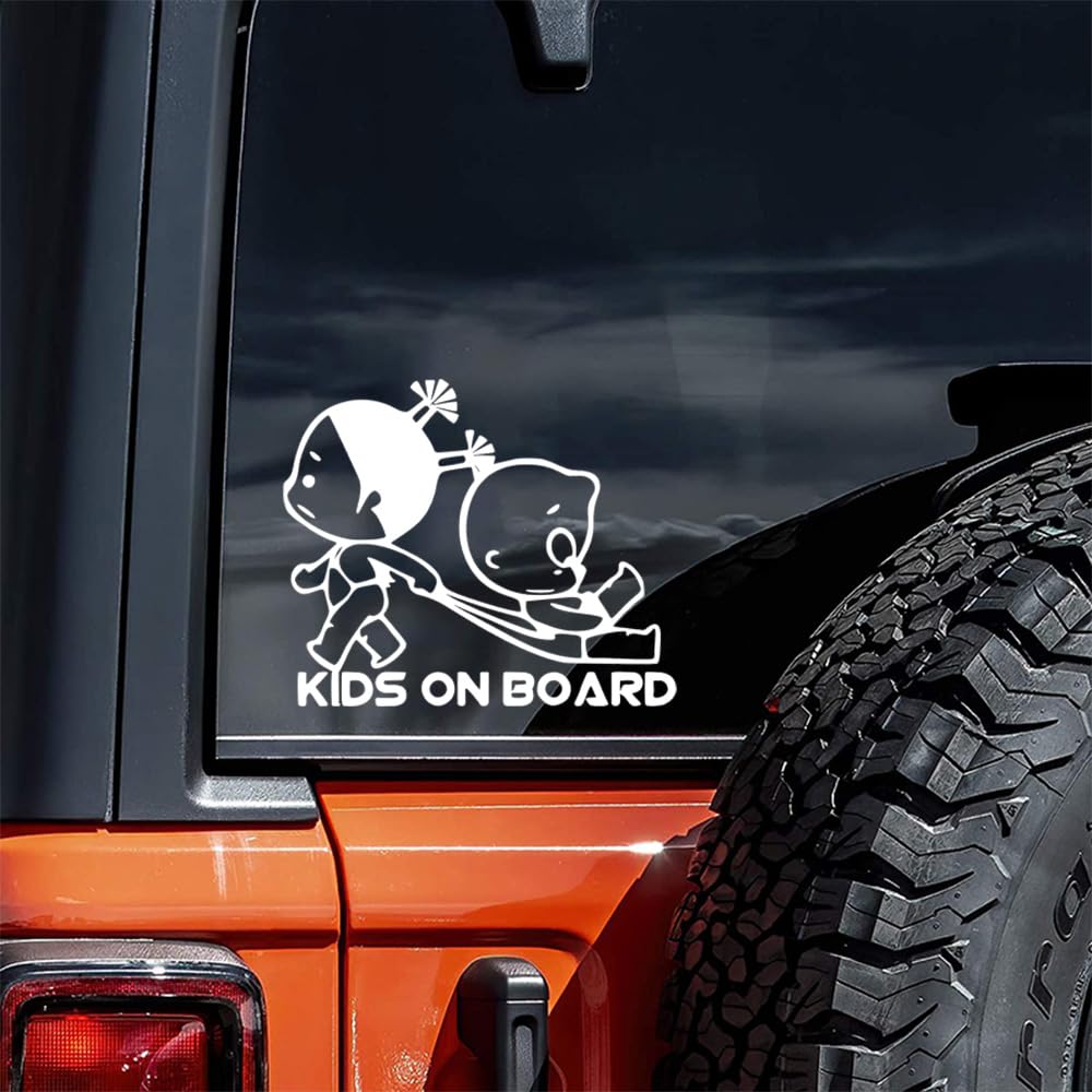 Lot de 2 autocollants enfants à bord pour la sécurité des enfants - 18 x 15 cm autocollant en vinyle pour vitre arrière - Panneau d'avertissement bébé dans le véhicule | #AZ30 (blanc) - 2