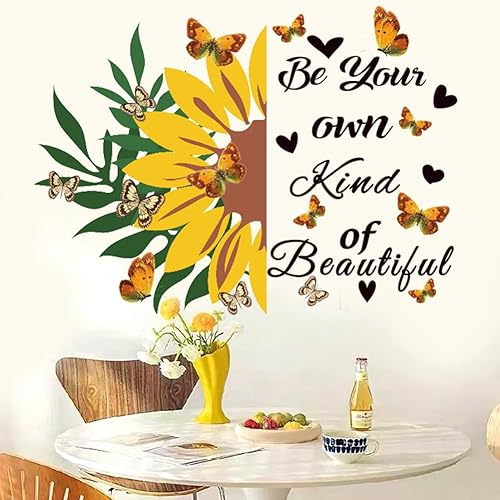 Miniatura 6 de Calcomanía de vinilo inspiradora para pared, diseño de girasol con texto en inglés Be Your Own Kind of Beautiful Quotes, calcomanía de pared de