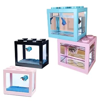 Sage Square Lego Mini Betta Fish Tank Aquarium (12cm X 7.5 cm x 10.5 cm) (Pack of 4)