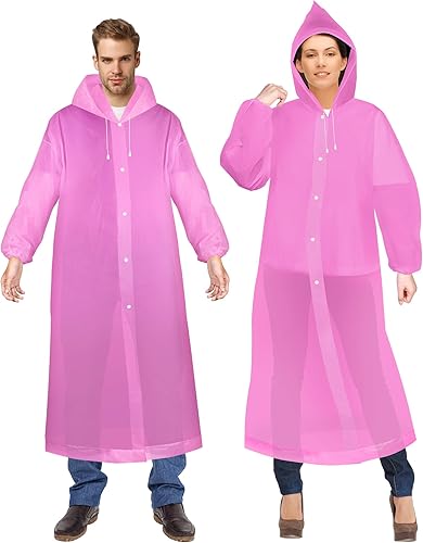 R2Depot Rain Coats for Adults Reusable - 2 Pack EVA Waterproof Rain Ponchos with Hood for Men Women