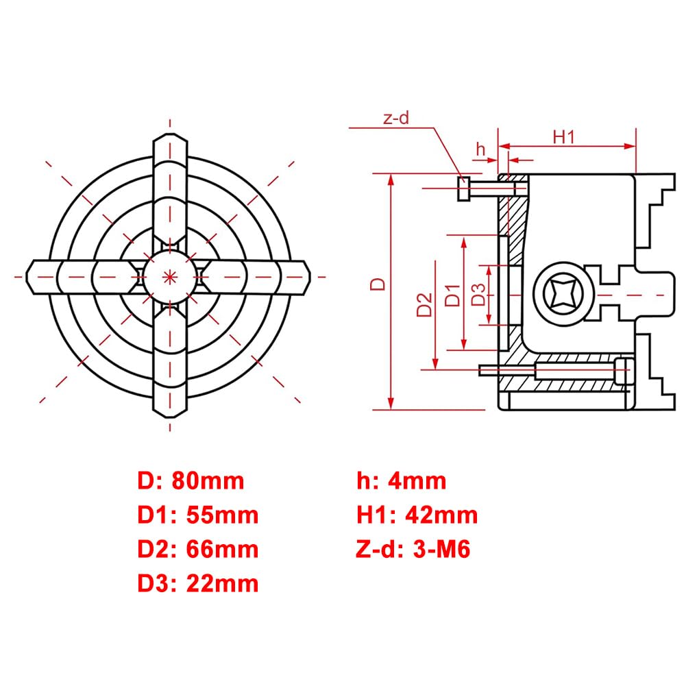 SIKUAI 80 mm 3" n.º K72-80 Mandril de torno reversible de 4 mordazas independiente Accesorios para máquinas de torneado Acero plateado Para máquinas de rectificado/taladrado/fresado