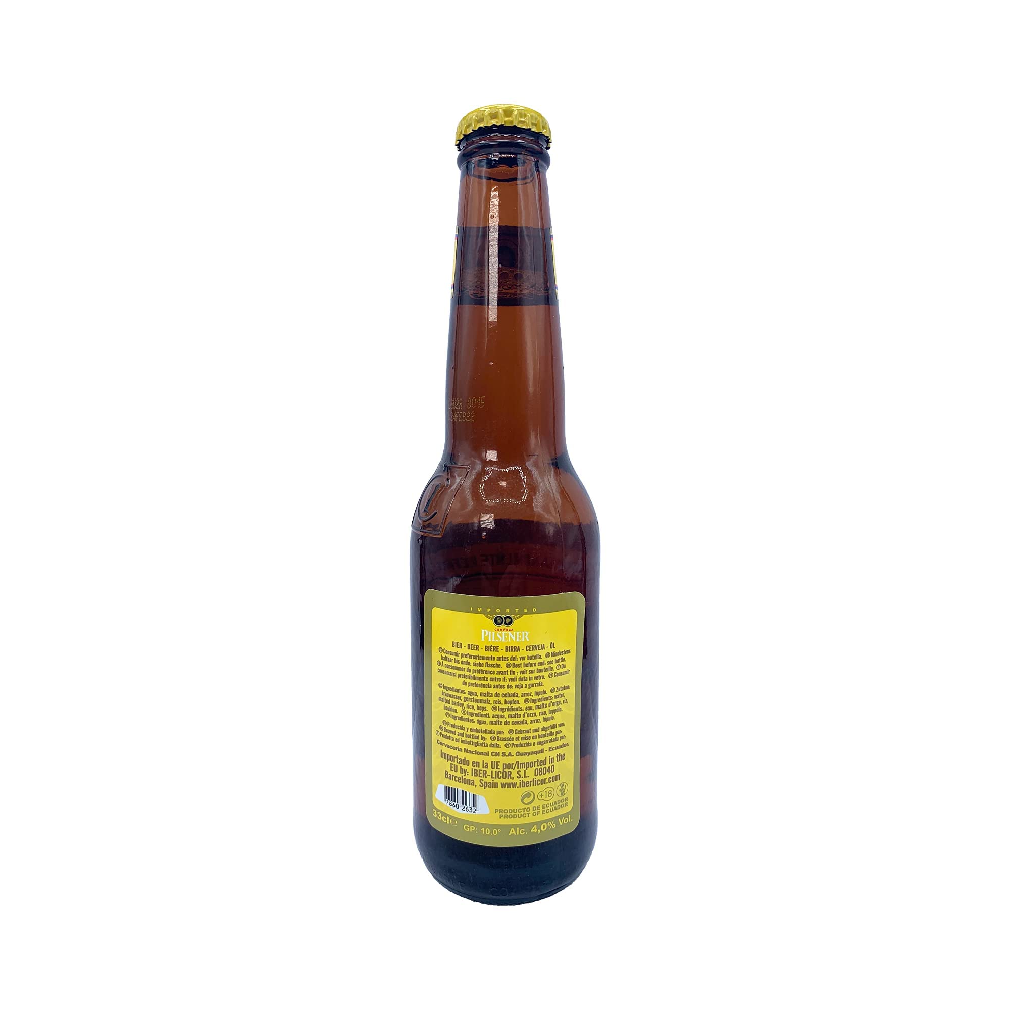 Cerveza de Ecuador, Cervecería Nacional S.A, 4% vol, Botella 330ml - Cerveza PILSENER
