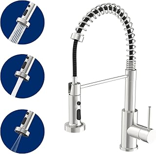 Grifo de cocina, grifo mezclador de cocina de resorte con rociador extraíble, grifo comercial, palanca de una sola manija, grifo de cocina de arco alto giratorio 360 con 3 modos de