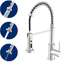 Spring Kitchen Mixer Tap, Kitchen Tap with Pull Out Spray & Water Filter, Commercial Faucet High Arc Single Lever Kitchen Faucet, 360  Swivel with 3 Spray Modes Monobloc Sink Tap, Brushed