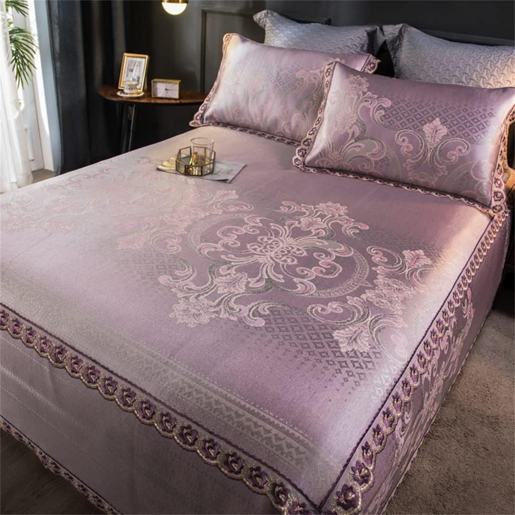 Cool Mat Ice Silk Mat Three-Piece Set European-Style Folding Bed Sheet Double 1.8m Mattress (Color : Pink, Size : 2M)