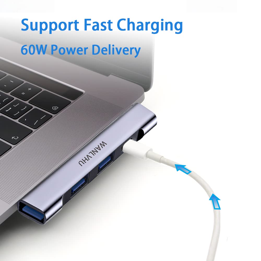 Hub USB C do laptopa, przenośny rozdzielacz USB C, wieloportowy adapter z portem ładowania typu C i portem USB 3.0, do MacBooka Pro/Air, Surface Pro, klawiatury, pendrive'a (Hub USB C z portem