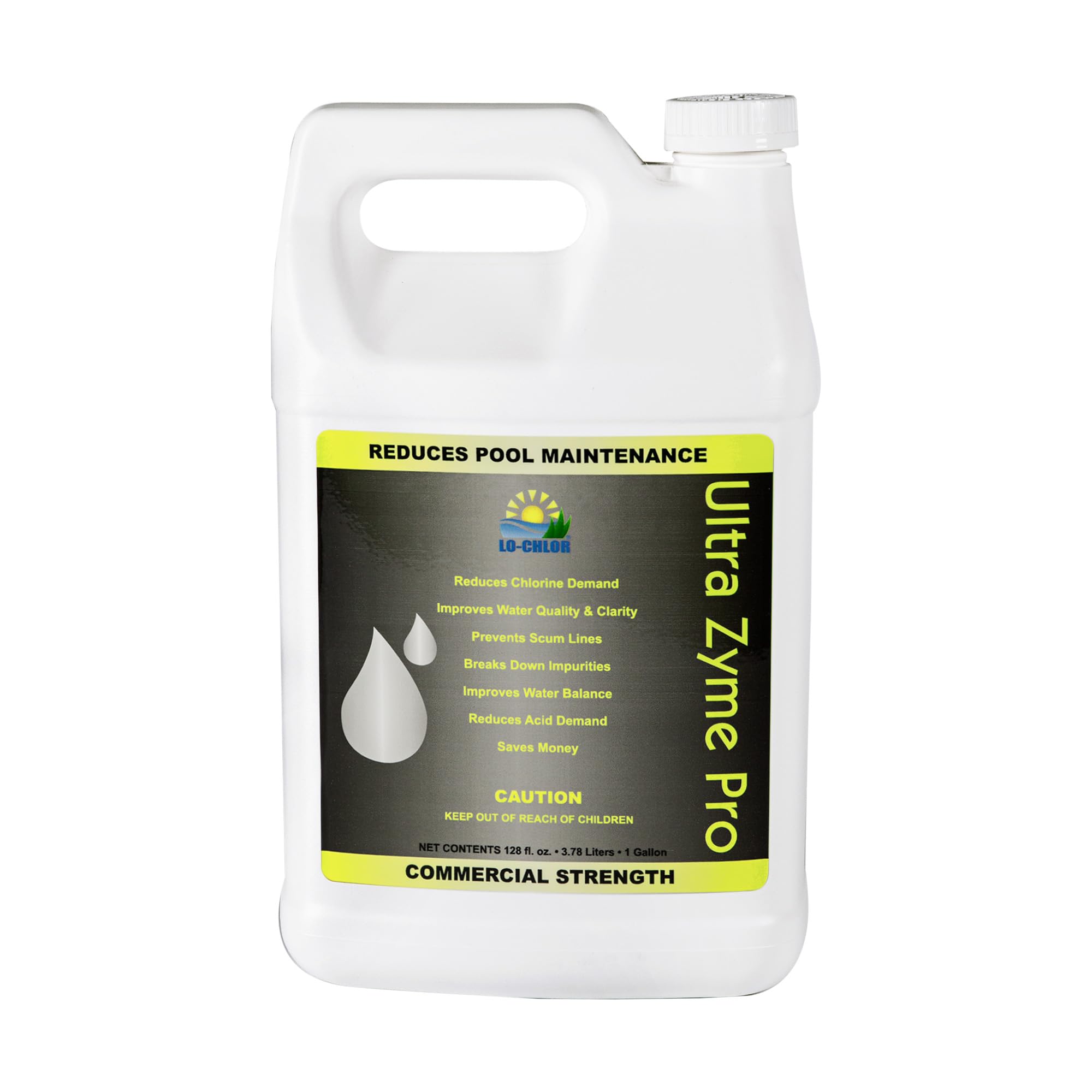 Lo-ChlorUltra Zyme Pro Pool Enzyme Treatment - Eliminates Scum Lines & Reduces Chlorine Demand by 30% to 50% Or More, Swimming Pool Enzymes That Noticeably Improve Water Clarity (128 Oz)