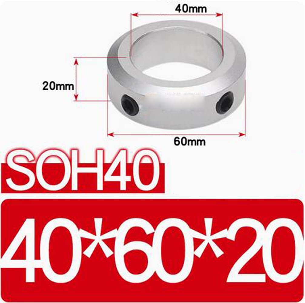 2Pcs SOH40 40mm Bore Solid Aluminum Style Shaft Collars Lock Collar Clamp with Set Screws (2, SOH40 aluminium, size: 40x60x20mm)