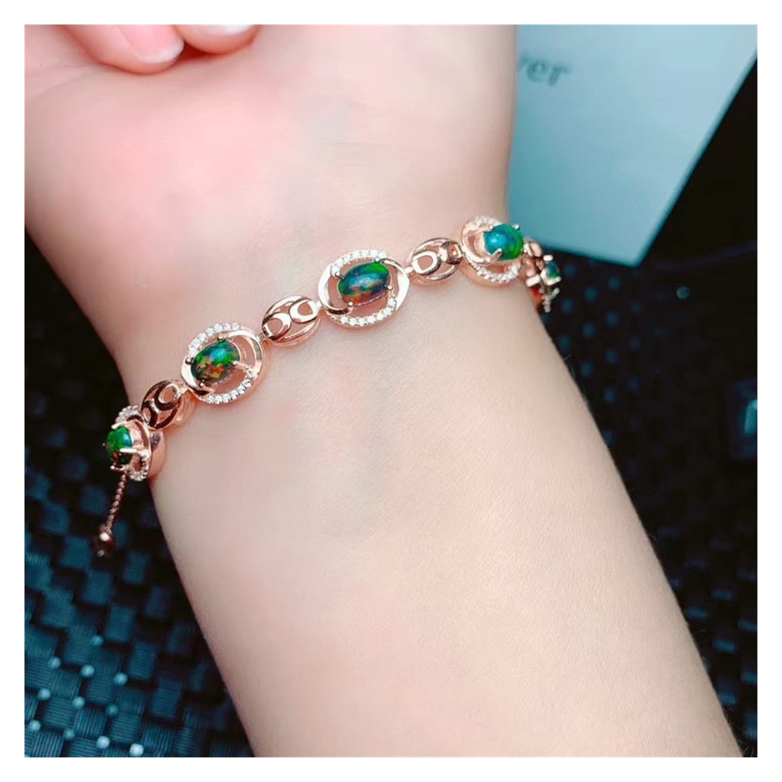 Bracelet opale noire véritable argent 925 anti-ternissement - 7