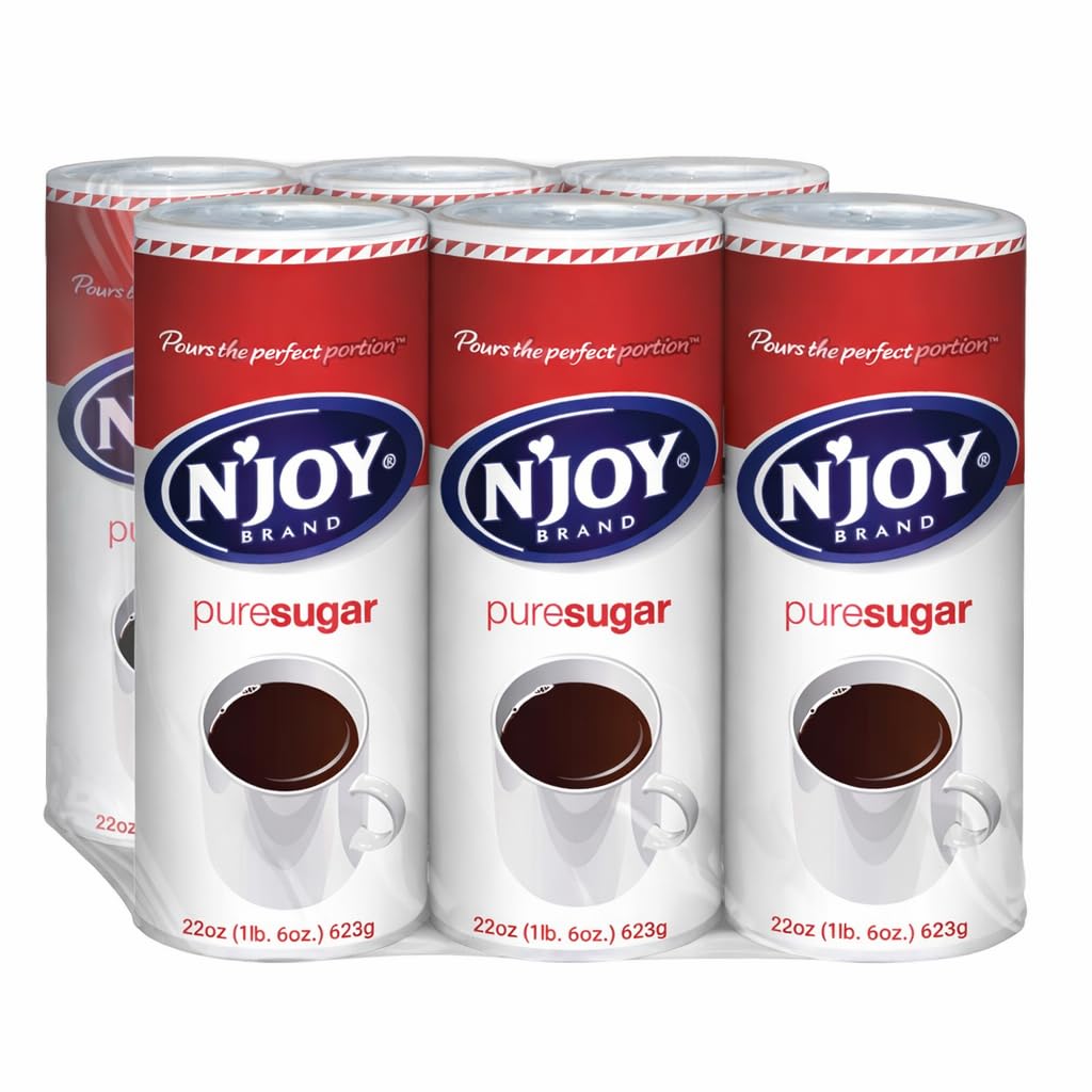 N'JOY Pure Sugar, 22oz Canister, Pack of 6, Pours the Perfect Portion