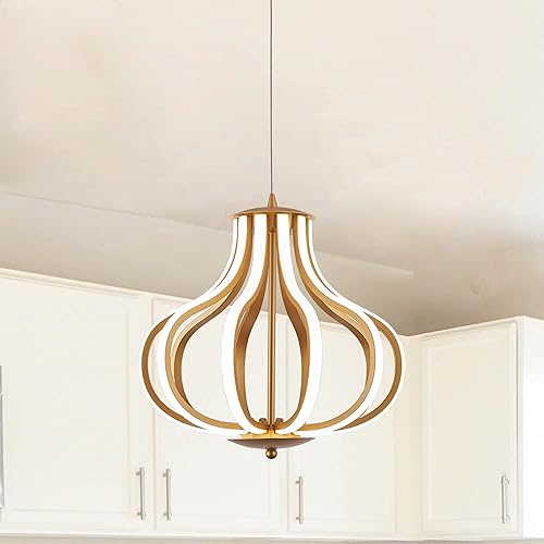 Illuminati Modern LED Chandelier Hanging Pendant Lights 4000K Adjustable Dimmable Light Fixture for Dining Room, Kitchen Island, Bedroom, Foyer and Entryway (Gold)