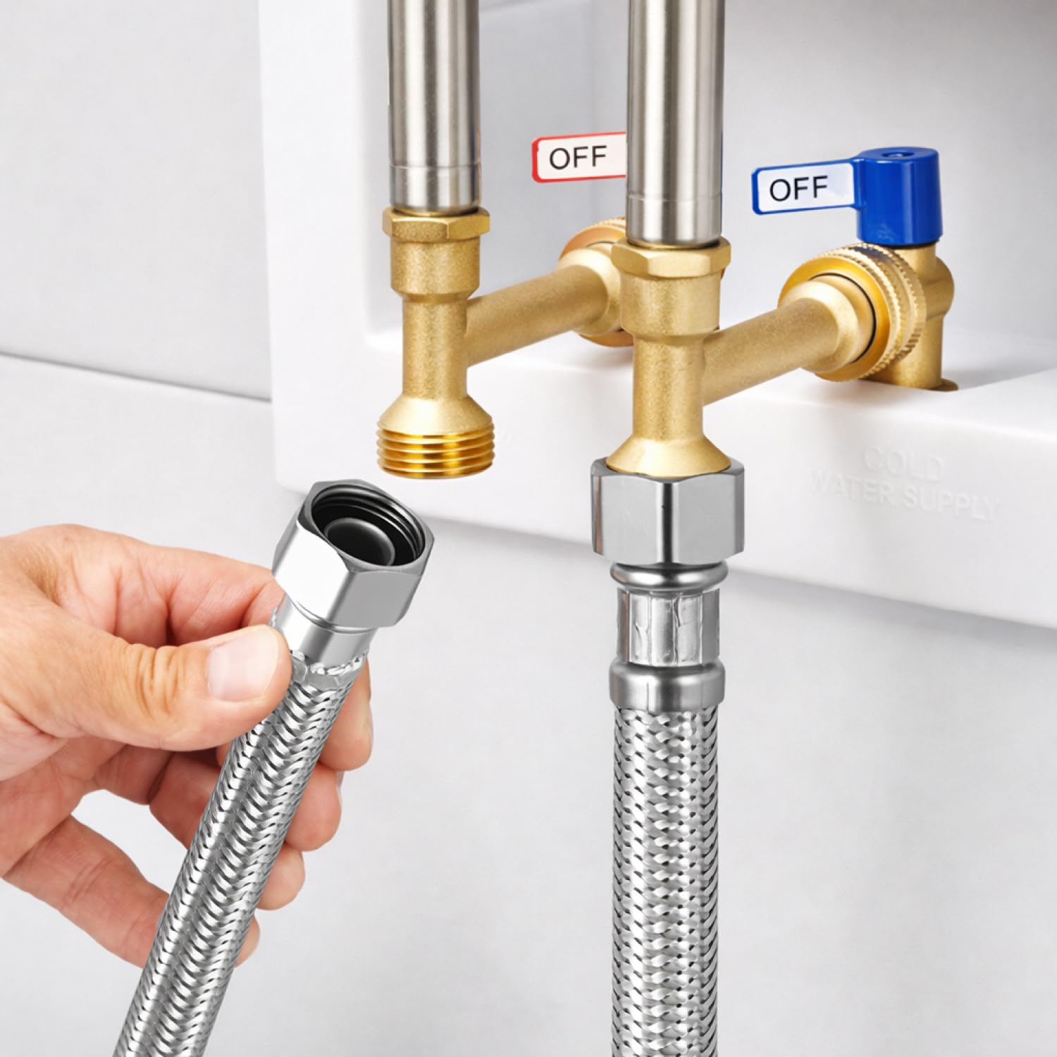 Juego de latiguillos de grifería 35 cm x 3/8" x M10 – 2 mangueras flexibles acero Inoxidable 304 – Conexión universal grifos cocina y baño, agua caliente y fría – Fluvia (50, 50.0, Centímetros) — view 7