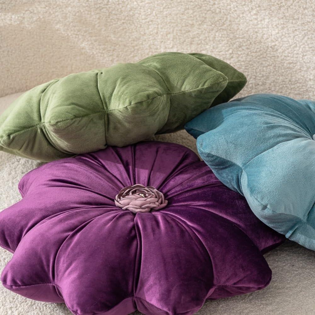 Flower Pillow Cushion Round Decorative Throw Pillow 15.7 Velvet Flower Shaped Pillow for Sofa Couch Vanity Chair Bed (Dark Green) image 5