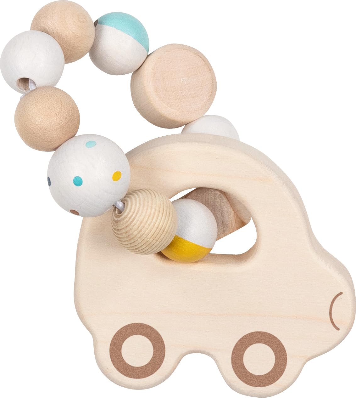 goki baby 65339 - Hochet en bois en forme de voiture pour bébé - Fabriqué en Allemagne - Bleu - Jouet de motricité naturel pour favoriser le réflexe de préhension, dès la naissance