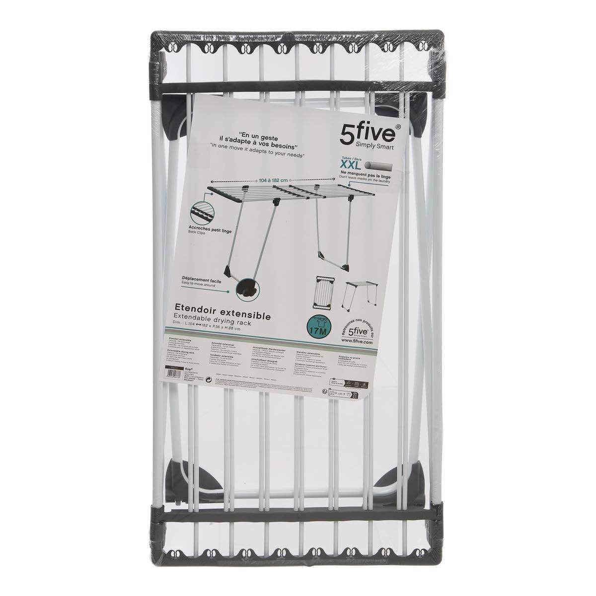 5 five simply smart 5five - Tendedero Plegable de 17 Metros con Tubos Extensibles - para Interior y Exterior, Tancarville, Acero Inoxidable, con 4 Ruedas