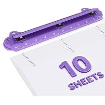 Eagle Portable 3-Hole Punch, 10-Sheet Capacity for 3-Ring Binders | Built-in 10-inch ruler, steel punch heads, removable chip tray and slim ABS body for school, office and planner use, purple