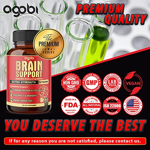 9In1 Brain Support Supplement, Equivalent To 5750Mg Of 9 Herbs - Concentrated Ashwagandha Root, Gotu Kola Powder, Bacopa Monnieri Powder And More - 90 Capsules - 3-Month Supply #TOP6