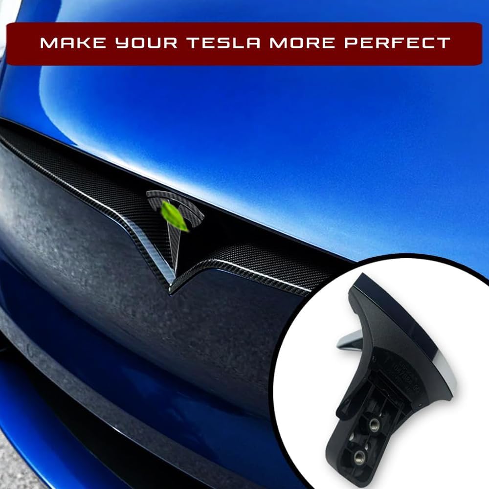 Front Hood/Grille Bright Emblem Logo Compatible with Tesla Model X - Matte Carbon Fiber Pattern 1 Piece