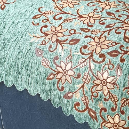 Image of Premium Chenille Woven Anti-Slip 7 Seater Sofa Cover | L-Shape Sofa Seat Protector for Living Room | Durable & Stylish Slipcover - Teal Phoolkari