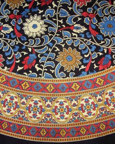 India Arts Sunflower Print Round Cotton Tablecloth 70 Yellow on Black