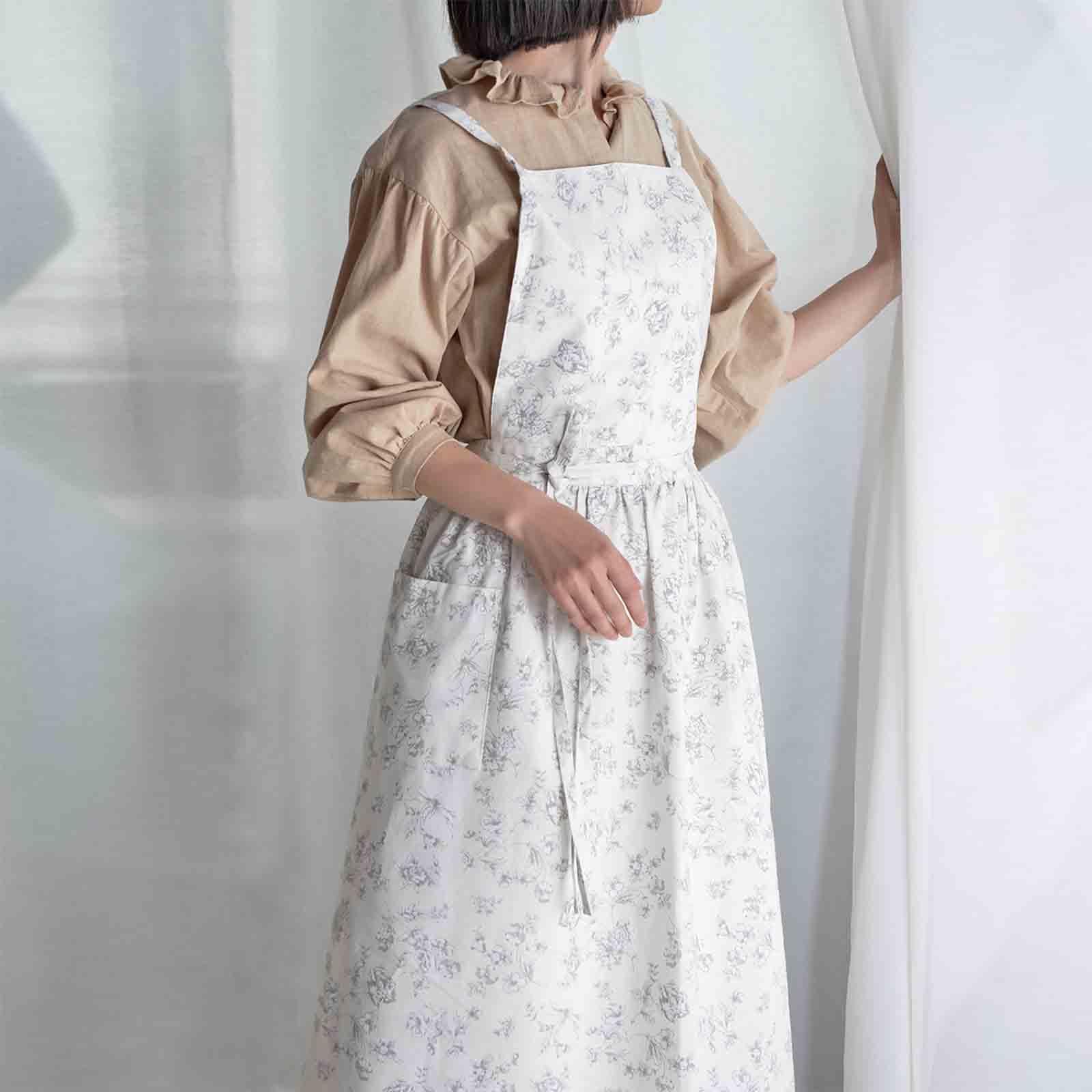 Delantal de Cocina con Diseño Cruzado en La Espalda Fácil de Lavar Ligero Y Transpirable Práctico para Pastelería Restaurante Barbería Y Jardinería, Blanco, Individual