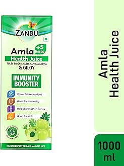Zandu Amla + 5 Herbs Health Juice | Ayurvedic Immunity Booster | Powerful Antioxidant | Good for Bones and Hair |No Added Sugar (1000ml)