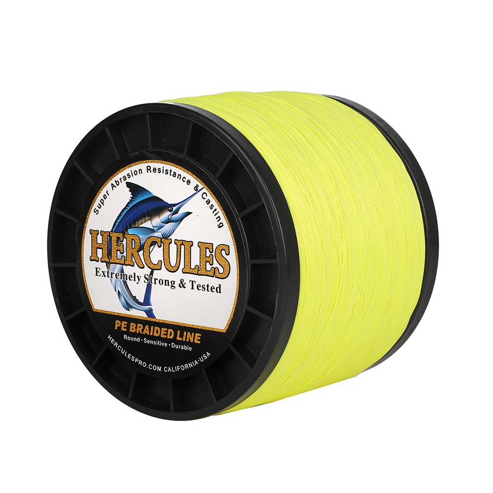 Hercules Braided Fishing Line 2000m 2187yds 10lbs-200lbs Pe Superline 8 Strands (Fluorescent Yellow 100lb/45.4kg 0.55mm)