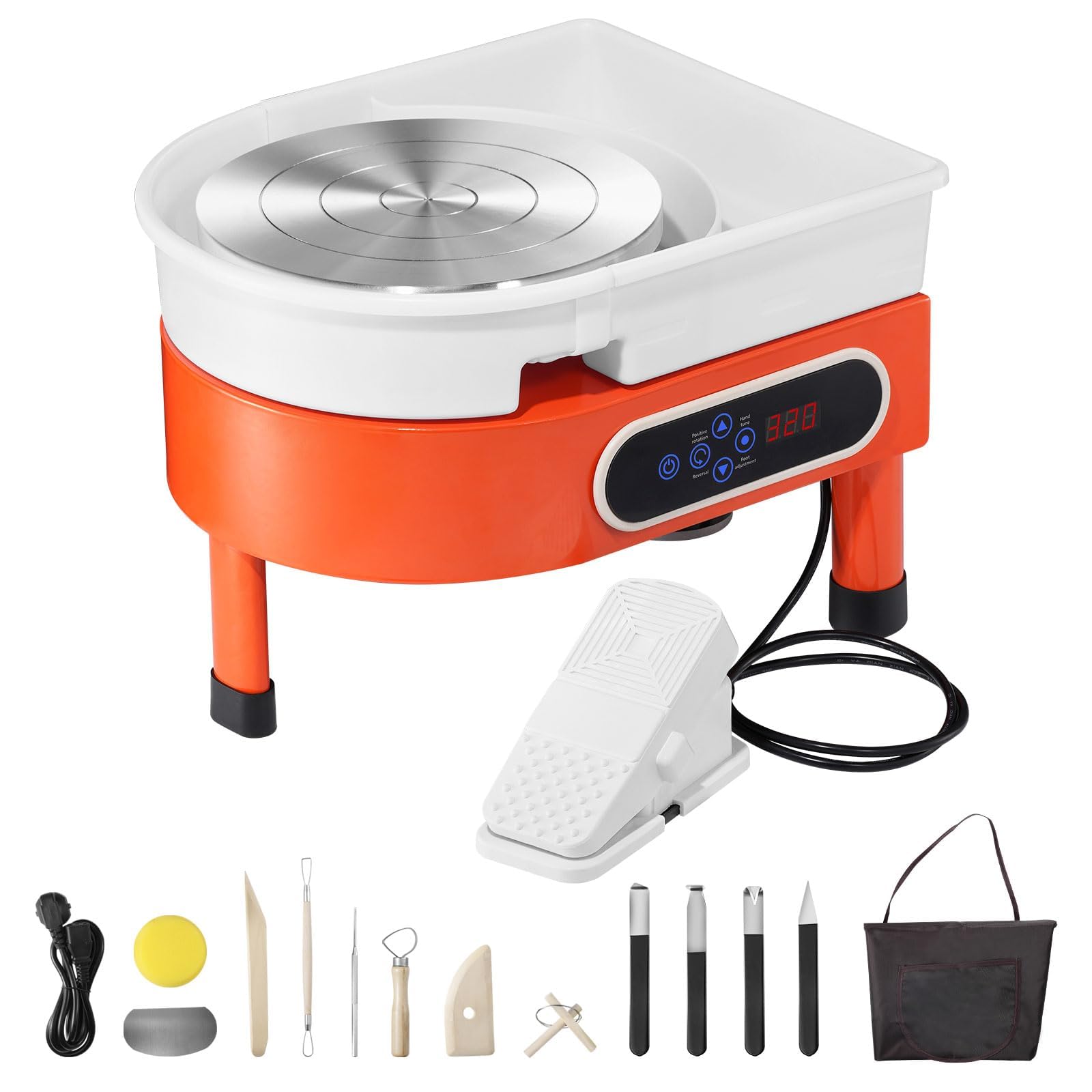 Donken Pottery Wheel 350W Electric Pottery Machine DIY Clay Tool Kit with Detachable Basin, Digital LCD Display, Foot Pedal, Ideal for Ceramic Work Art Craft, max. 320RPM (Orange)