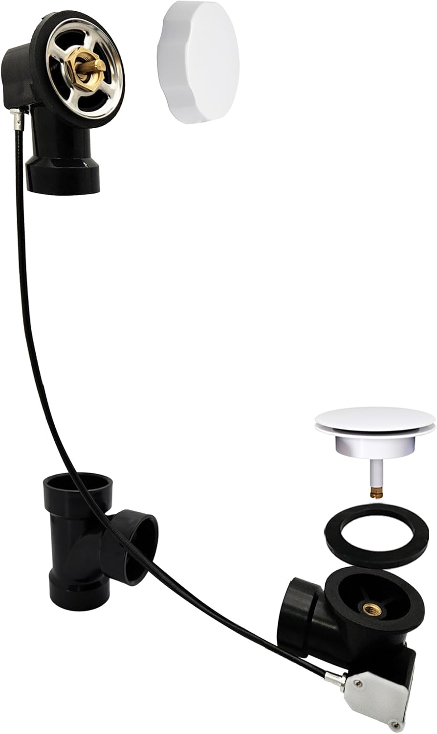 Westbrass Sch. 40 ABS 27 in. Cable Drive Bath Waste, Powder Coat White, D50A27-50