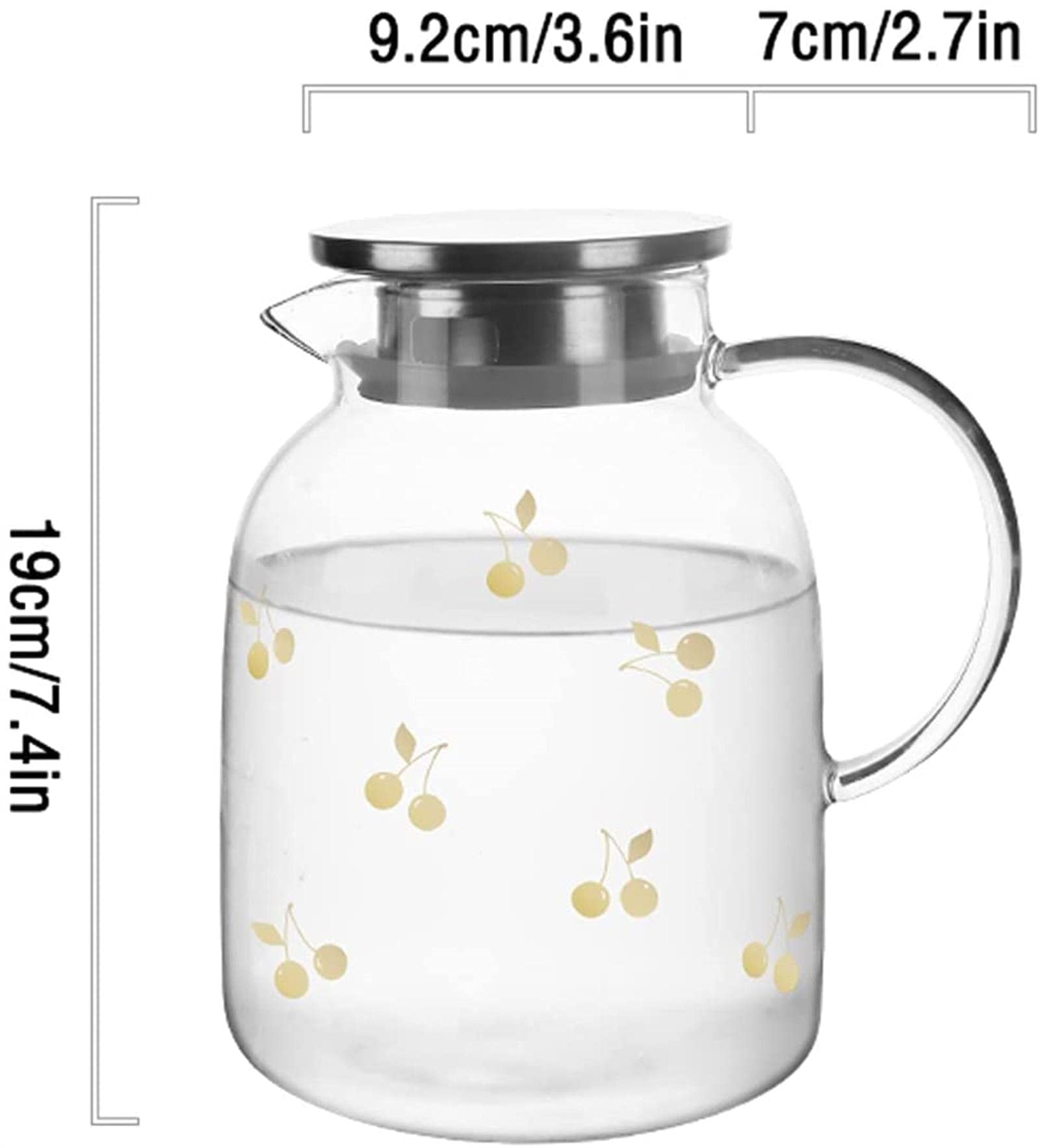 Jarra de Agua Simple Jarra de Vidrio de borosilicato con Tapa de Acero Inoxidable Jarra fría de Gran Capacidad Linda Tetera para Jugo, Leche, Caliente y Col