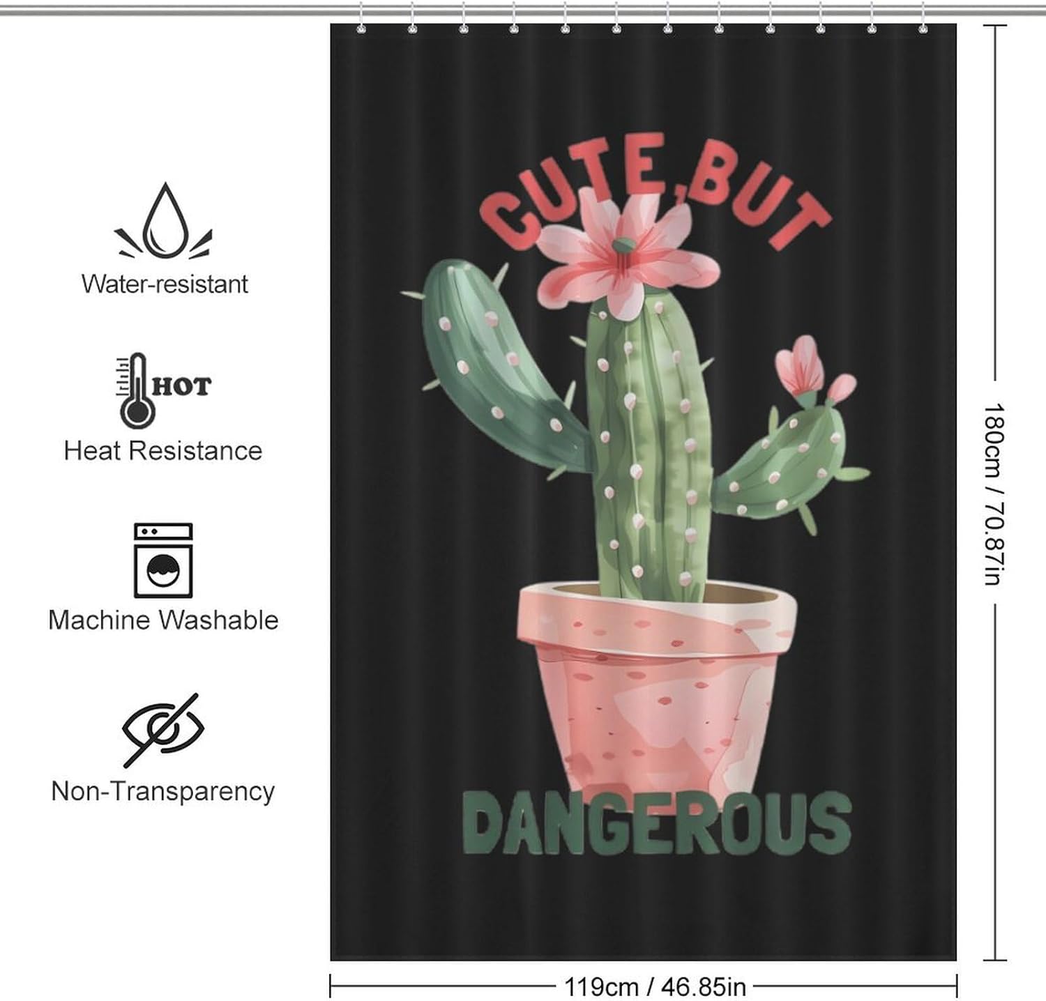 Cute But Dangerous Plants Cactus Funny Shower Curtains Washable Bath Curtain Liner with Hooks for Bathroom Bath Tubs