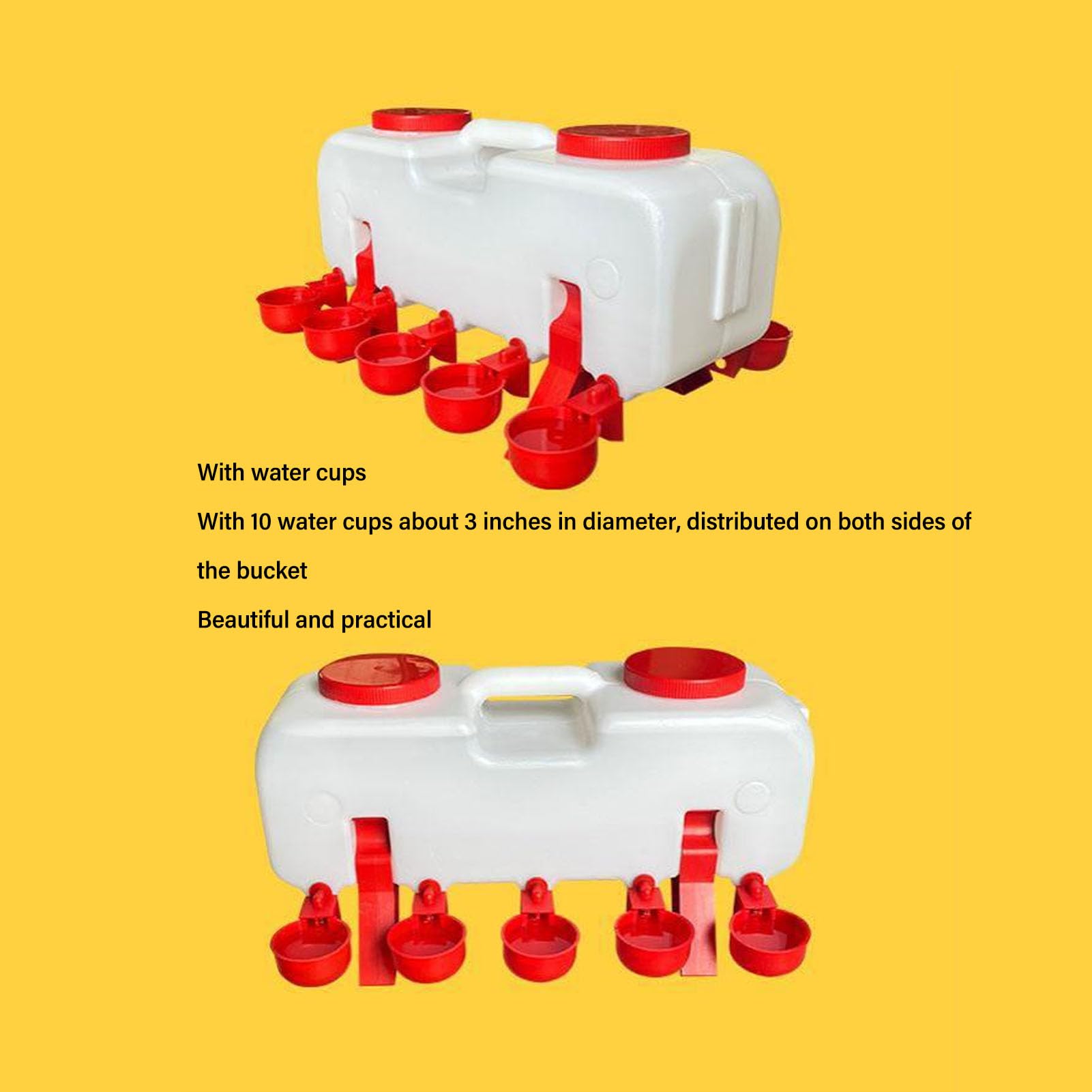 Bebedero para pollos, alimentador de agua para aves de corral con llenado superior de gran capacidad de 10 litros con 10 tazas de agua para pato, ganso, para granja avícola, uso (Full Automatic)
