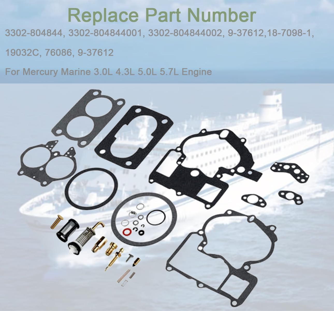 ZAMDOE 3302-804844002 Kit di Riparazione carburatore per Mercury Marine 2 Barrel 3.0L 4.3L 5.0L 5.7L Carb 19032C, 1389-9562A1 1389-9563A1 1389-9564A1 1389-9670A2 1389-806077A2 1389-806078A2