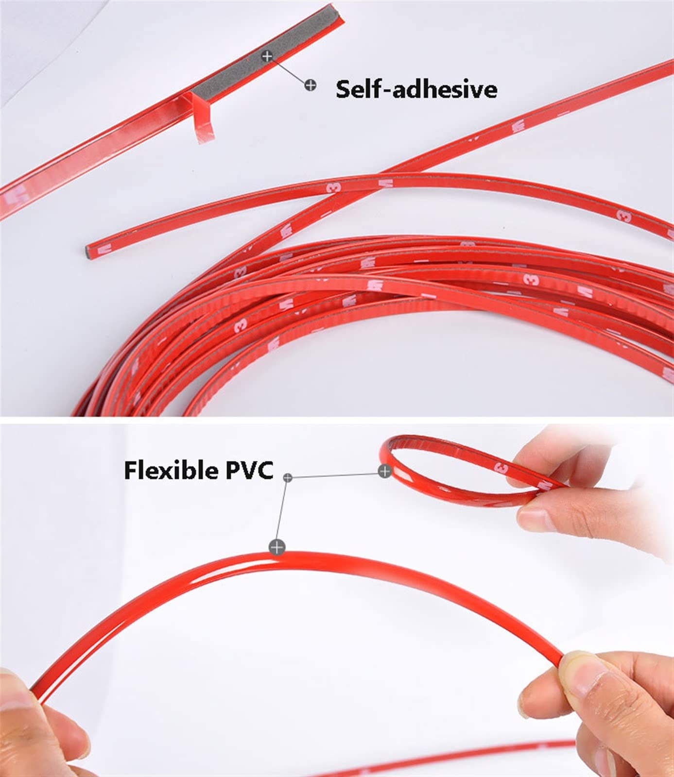 3 metros Tira Adhesiva Decorativa para coche, Embellecedor para molduras automotrices, Moldura de Rojo Brillante para automóvil, Decorativa para carrocería de automóvil, Ventana Lateral, Puerta(40mm(1