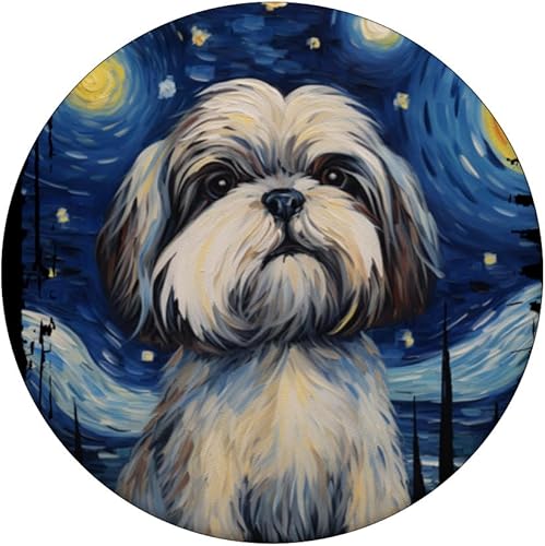 Miniatura 3 de Shih Tzu Perro Noche Estrellada Pintura Perro Mamá Papá PopSockets Estándar PopGrip
