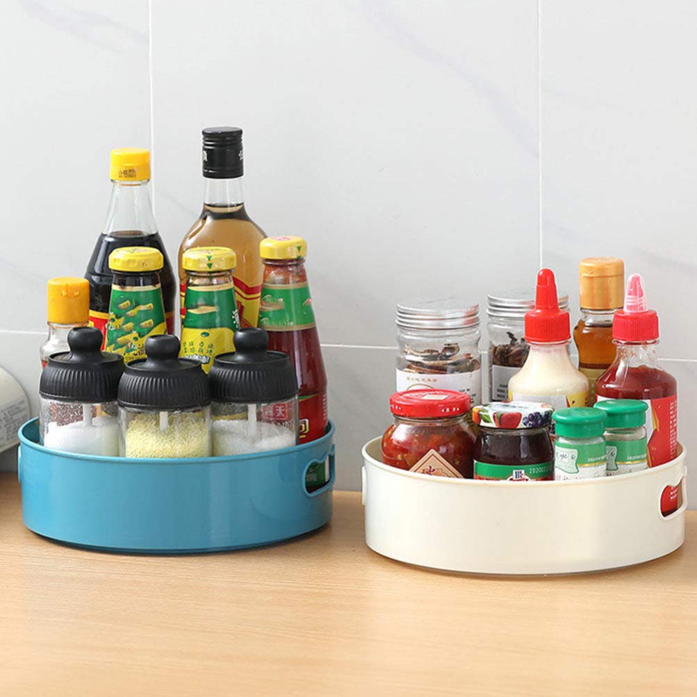 Hemoton 2Pcs Lazy Susan Turntable Kitchen Storage Shelf Plastic Rotary Storage Box Seasoning Bottle Spice Rack Kitchen Bathroom Organizer