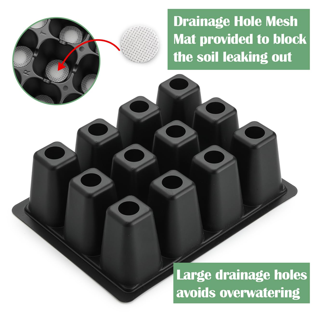 RooTrimmer Lot de 60 plateaux de démarrage de graines réutilisables à 12 cellules avec grands trous de drainage pour la germination des graines, faciles à rempoter, compatibles avec les plateaux plats