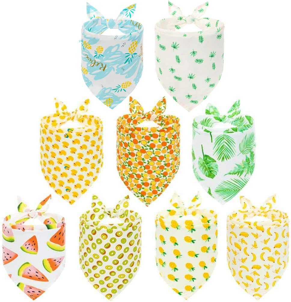 PAWCHIE Cute Dog Bandana 9 Pack Cooling Summer Style - Soft Dog Triangle Scarfs for Pet Puppy Boys & Girls