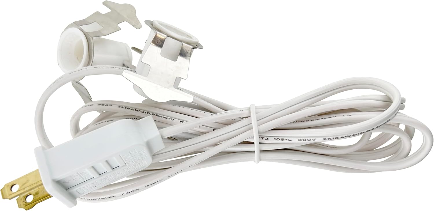 National Artcraft 7' White Replacement Cord Light with Two Clip-In Sockets for Christmas Village or Lighted Holiday Decorations