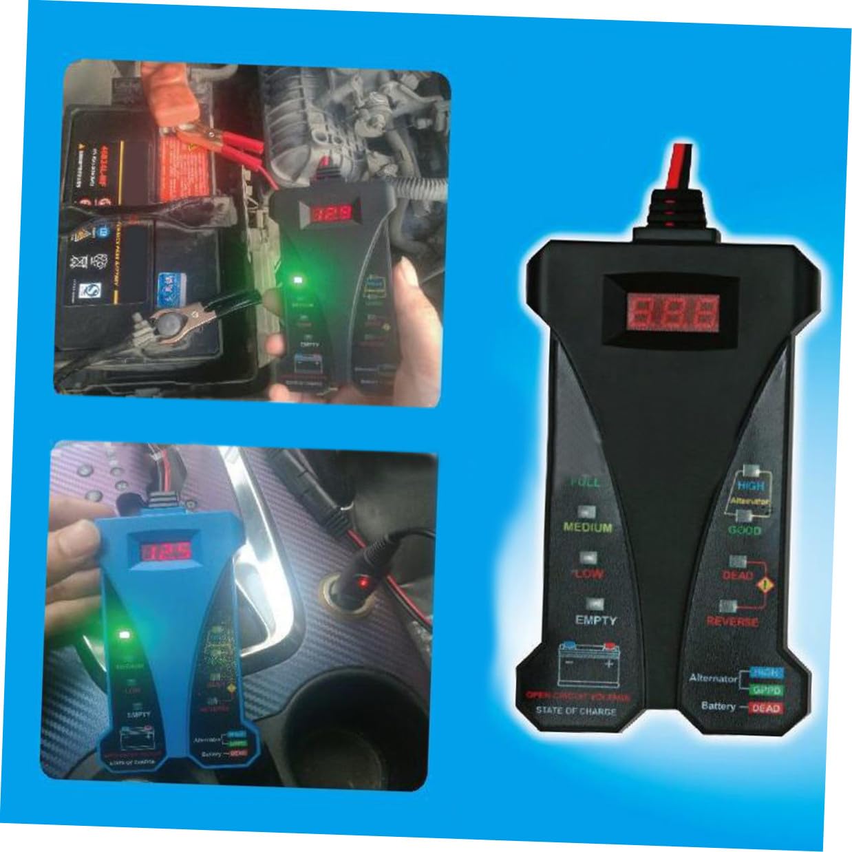 Comprobador de Batería Digital 12 V, Modelo 805, Plástico Metal
