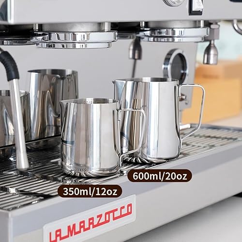 Miniatura 8 de watchget Jarra de espuma de leche de 11.8 fl oz/20.3 fl oz/30.4 fl oz/50.7 fl oz (12 oz/20 oz/32 oz/52 onzas) - Jarra de vapor de café para Plateado